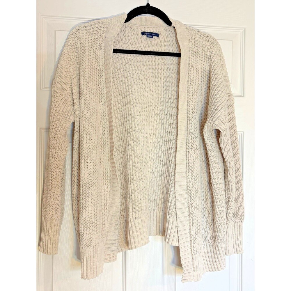 American Eagle Outfitters Cream Open-Front Waffle Knit Cardigan Women's Medium M